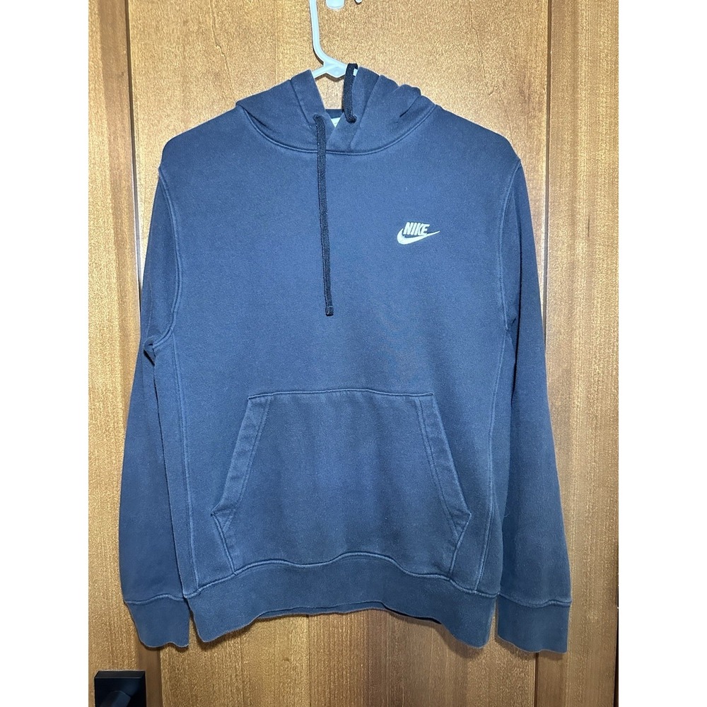 Nike Hoodie Sweatshirt Men's Small Black Pullover Embroidered Logo Fleece Hood